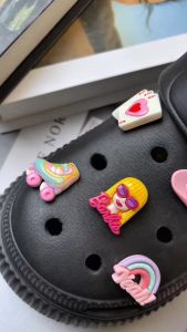Set 10 Sticker Charm 3D chủ đề Lady Pink Mayto gắn Dép Cross Dép Sục Cá Sấu JB-256