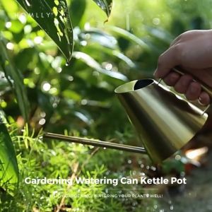 Homlly Keii Gold Long Spout Stainless Steel Gardening Watering Can Kettle Pot for Indoor Plants and Garden