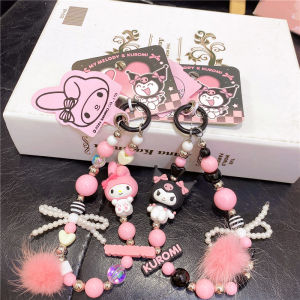 Authentic Sanrio Clow M Melody Bead Necklace Keychain Mobile Phone Charm Portable Anti-Fall Short Wrist Strap Ornaments