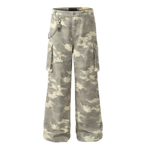 American Style High Street Camouflage Work Pants Mens Loose Floor-Length Trousers with Large Pockets Fashionable Casual Pants