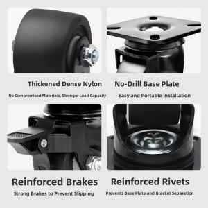 MONLEYTA | Super Heavy Duty Nylon Casters Smooth Rolling Industrial Grade Low Profile Wheel For Shopping Carts And Furniture Moving