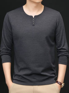 Solid Color Casual Long Sleeve Top for Men Pure Color Leisure V-neck T-shirt Comfortable Fit Versatile Style Summer Fashion
