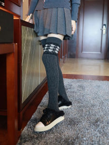 European Station Female Houndstooth Warm Angora Wool Foot Sock