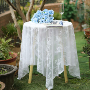 French Style Lace Tablecloth Romantic Nordic Wedding Decoration round Table Cover Cloth Tea Table Lace Scarf Dustproof Home Fabric