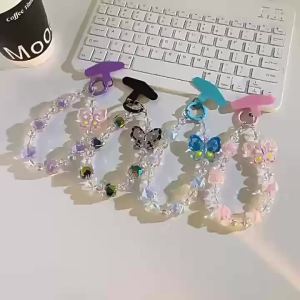 CA  พวงกุญแจห้อยโทรศัพท์รูปผีเสื้อที่วาดด้วยมือพร้อมจี้กล้อง