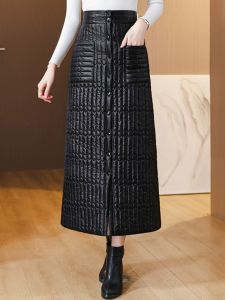 High Waist A-Line Midi Skirt Womens Warm Cotton Blend Autumn Winter Fashion Slimming Versatile Korean Style Commute Skirt