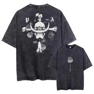 Bandai | Versatile Anime Print Washed T-shirt Trendy Vintage Crew Neck T-shirt Soft and Stretchy T-shirt for Casual and Sporty Outfits.