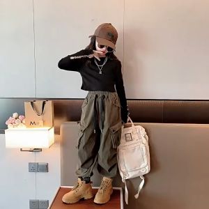 Setelan Anak Remaja Top Crop Jeans Long Cargo Style Import (ZH-DGP153)