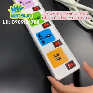 Ổ cắm điện đa năng ổ cắm 4 công tắc 3 ổ cắm 2*USB 354U Winsun