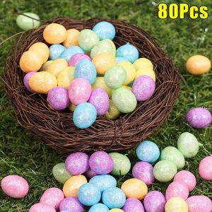 80PCS Colorful Foam Easter Eggs Mini Artificial Bird Pigeon Eggs DIY Craft Kid Gift Home Decor Happy Easter Party Favor Supplies