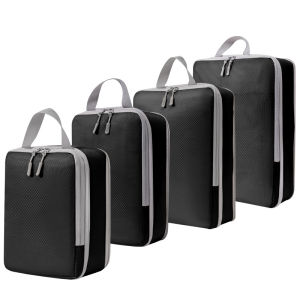 4pcs Compression Packing Cubes Set Travel Luggage Organizer Bags with Waterproof Handle Space-Saving Compression Storage Pouches