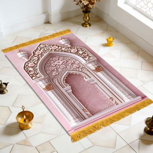 VIKAMA Colorful Floral Arch Islamic Prayer Mat Foldable Portable Muslim Prayer Rug Soft Non-Slip Worship Mat for Home Decor
