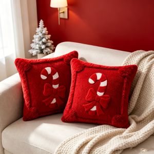 Christmas Decoration Pillow Cover Xmas Candy Ribbon Decoration Pillowcase Soft Cushion Cover for Christmas Sofa Bed Home Decor
