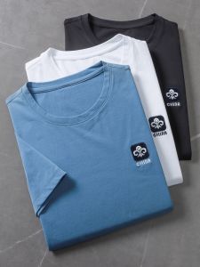 Áo Thun Nam Mùa Hè Tay Ngắn Thoáng Khí Giản Dị Màu Trơn Thêu Tinh Tế Không Cần Xẻ Áo Cổ Tròn Chất Liệu Polyester Thời Trang Thành Phố Thường Ngày