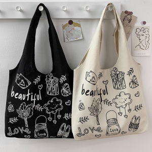 Canvas Bag Student Book Large Capacity Class One Shoulder Bag Korean Style Retro Style Work Clothing Tote Mummy Bag