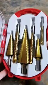 Bộ 6 Mũi Khoan Tháp Đa Năng Mũi Khoan Cưa Thép Gió HSS Mạ Titan Siêu Bền Hộp Đựng Cao Cấp Khoan Thép Đồng Gỗ Nhựa