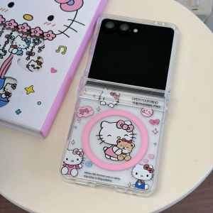 Sanrio | Korea Cute Rotate 3D HelloKitty Cartoon Phone Case for Samsung Galaxy Z Flip6 7 Flip 7 7FE Flip5 4 3 Flip6 Cover With Chain Case