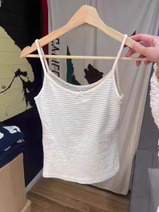 BrandyGirl American Retro Striped BM Open Cardigan T-Shirt Slimming Long Sleeve round Neck Outerwear Pink Color Street Style