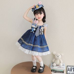Summer Judy Rabbit Police Officer Girl Dress Princess Tulle Skirt Birthday Dress Cotton Blend Fabric Sweet Style mid Waist