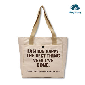 กระเป๋าผ้า กระเป๋าถือสะพายไหล่ ใส่ของอเนกประสงค์ ผ้าแคนวาส มีซิปด้านใน สกรีนลายอักษร ดีไซน์สวย จุของได้เยอะ Tote Bag รับประกันสินค้า เก็บเงินปลายทาง
