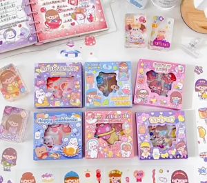สติกเกอร์รูปตัวการ์ตูนเด็กผู้หญิงน่ารักใสกันน้ำสำหรับสัตว์เลี้ยงของเด็กๆของตกแต่งแบบ DIY 100ชิ้น/กล่อง