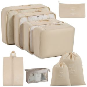 9-piece Set Travel Organizer Storage Bags Suitcase Toiletries Shoe Clothes Tidy PouchPacking Cubes Set CasesTravel Accessories