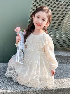 Spring Autumn Girls Lace Dress Childrens Mesh Princess Skirt Baby Spring Dress Floral Pattern Sweet Style Outdoor Scene