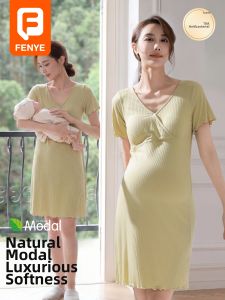 FENYE | Summer Thin Modal Breastfeeding Nightdress with Padded Sleeves