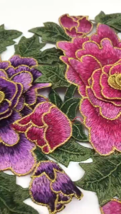 Colorful Long String Flowers Embroidery Iron On 3D Patches Sewn Applique Embroidered DIY Clothes