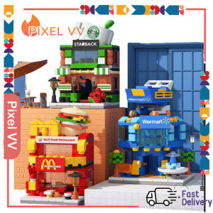 208PCS MINI Shop Building Blocks City Street View Burger Shop Mcdonald KFC Building Blocks Bricks Toys Kids Educational Toys For Lego