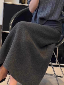Deep Grey Knitted A-Line Mini Midi Skirt Womens Autumn Winter New Arrival Casual Chic Cashmere Skirt High Waist Commute Style