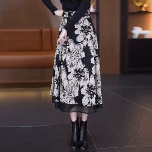 MEITESIJIAONU | Chân Váy Tulle A-Line Đôi Mặt Màu Nâu Độ Dài Trung Bình