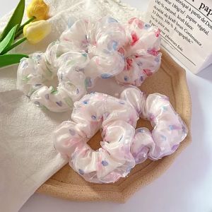 Cột tóc vải scrunchies 2 lớp vải voan xốp chấm bi màu sắc S53