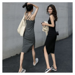 Váy Midi Không Tay Cổ Chữ V Hở Lưng Mùa Hè Mới Cho Nữ Váy Midi Chữ a Cạp Cao Váy Công Sở Váy Dự Tiệc