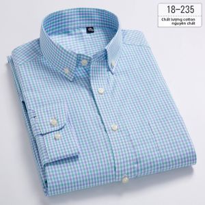 Áo Sơ Mi Nam Dài Tay Cotton Nguyên Chất Mùa Thu Mới Về Phong Cách Thường Ngày Kẻ Caro Phiên Bản Hàn Quốc Ôm Vừa Vặn Cotton Nguyên Chất Trung Niên