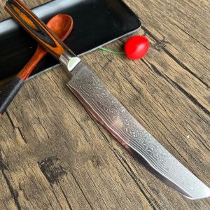 มีด อเนกประสงค์ 6นิ้ว ดามัสกัสแท้ รุ่นPDG-003 ตีเหล็กทบ67ชั้น เปิดคม คมกริบ ด้ามไม้แท้ พร้อมส่ง