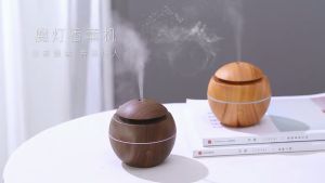 【presale】Humidifier Mini Wood Grain Oil Diffuser LED Light Aroma Mushroom Shape 130ML