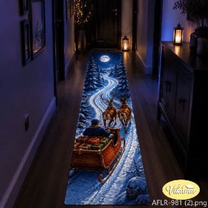 VIKAMA Christmas Sleigh Reindeer Long Rug Soft Non Slip Hallway Runner Washable Holiday Carpet for Entryway Corridor Home Decor