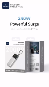 Pin dự phòng Wiwu Power Pank PM201 dung lượng 27000mAh công suất 240W sạc Laptop