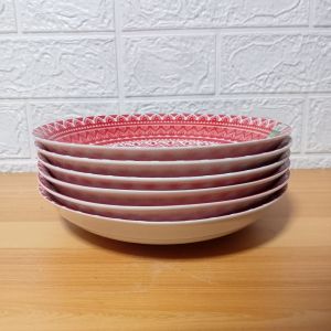 SET FOR 6 PIECES CERAMIC BOHO RED FRUIT PLATE SIZE 8 INCHES