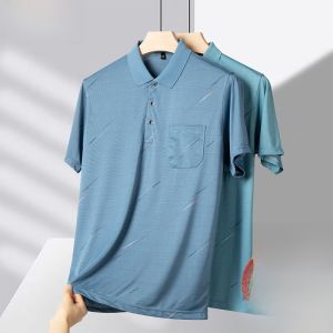 Ice Silk Short Sleeve Polo Shirt for Middle-Aged Men Summer Business Casual Loose Fit T-Shirt with Pocket Half Sleeve Top