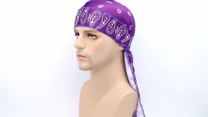 Paisley Print Hats Long Tail Silky Pirate Hat Waves Durag Turban Headwear for Women and Men