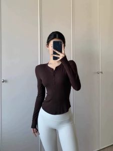Henry Collar Sleeve Breathable Stretch Yoga T-shirt