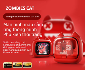 ZOMBIES CAT | Tai Nghe Bluetooth Chất Lượng Cao Không Dây Màn Hình Màu Cảm Ứng Kiểu Nửa Tai Giảm Ồn