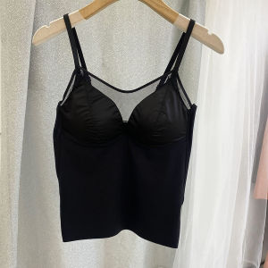 Áo Vest Lưới Ren Satin Sang Trọng Cho Nữ Dài Vừa Phải Áo Vest Lưới Ghép Nối Bằng Lụa Băng Mát Mẻ Mùa Hè Áo Vest Hở Lưng Thoáng Khí