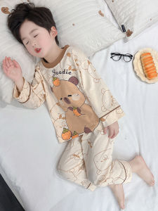 New 2025 Cotton Pajamas for Boys Spring Autumn Summer Home Wear Air Conditioning Suit Baby Capybara Cartoon Cute Style Long Sleeve round Neck