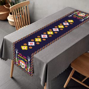 Day of the Dead Table Runner Ethnic Geometric Sugar Skull Printed  Dining Table Decor Party Home Holiday Ornament Supplies