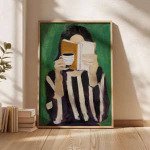 reading woman art print | book poster | feminine cozy wall art | bold orange art print | abstract contemporary portrait art |