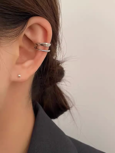 SRRMHYN | Retro Double-layer Earring Clip No-piercing Small Unique Classy Minimalist