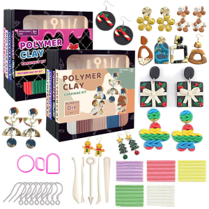 Polymer Clay Earrings Kit DIY Creative Jewelry Making Set for Adults Polymer Clay Earrings DIY Kit Kawaii Cute Cartoon Designs Complete Jewelry Making Supplies for Adults Teens Girls Creative Arts Crafts Gift Idea
